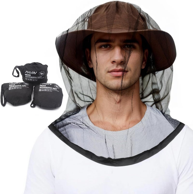 Anvin Mosquito Head Net Bug Hood for Fishing, Camping, Gardening Hat-Compatible Insect Shield Breathable Mesh Face Cover from No See Ums, Insects, Bugs(3 Pack, Upgraded One-Piece Design, Black) - Image 1